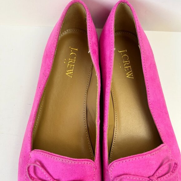 J Crew Shoes Pink Bow Loafers Flat Slip On Vegan Suede Preppy Barbiecore - Picture 6 of 9